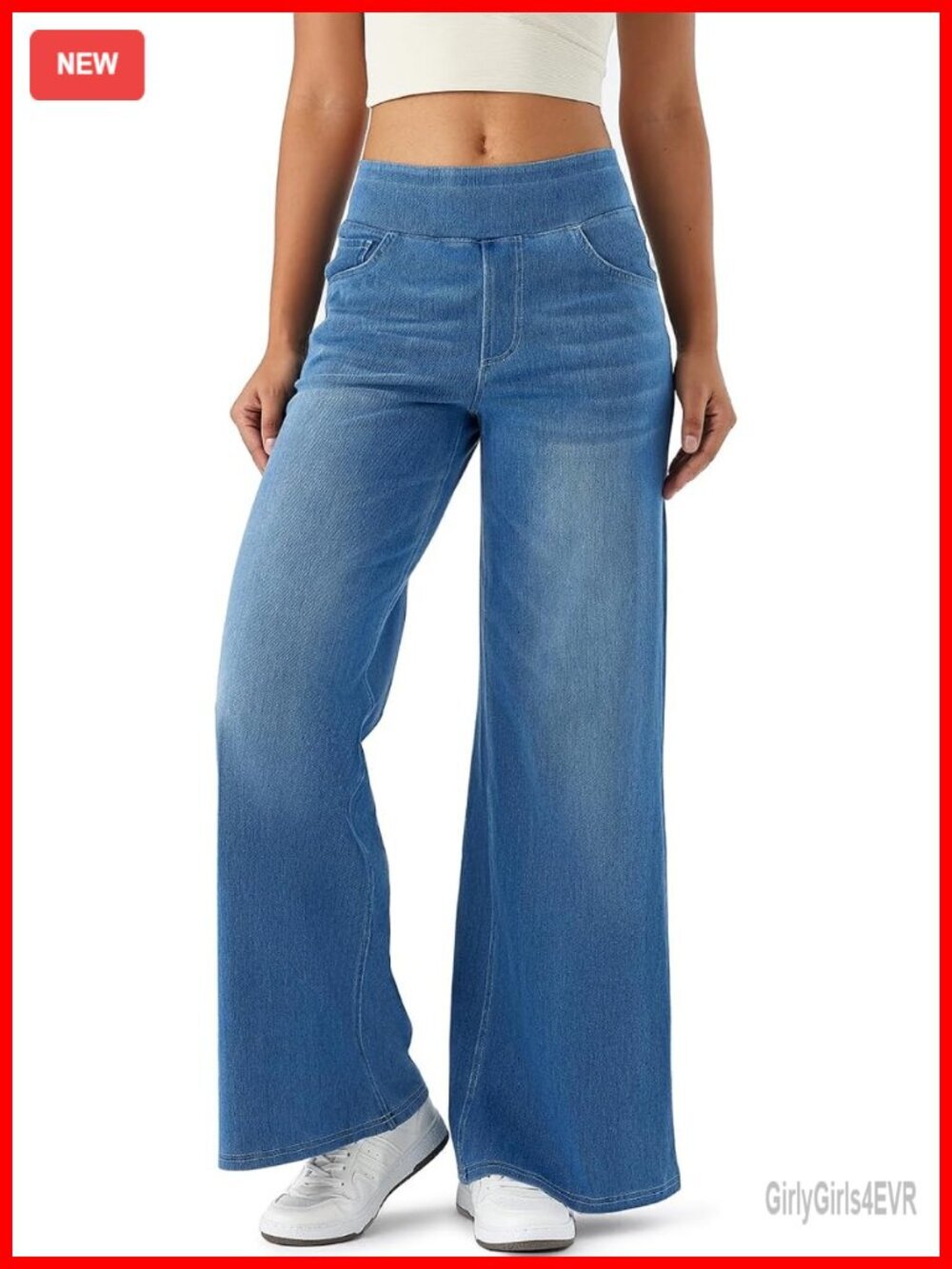 High Rise Wide Leg Jeggings with 5 Pockets Stretch Pull On